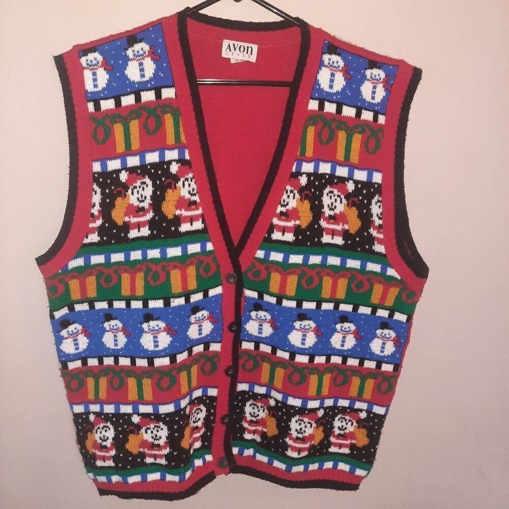 Avon Vintage Busy Christmas Button Up Cardigan Size 1X-2X